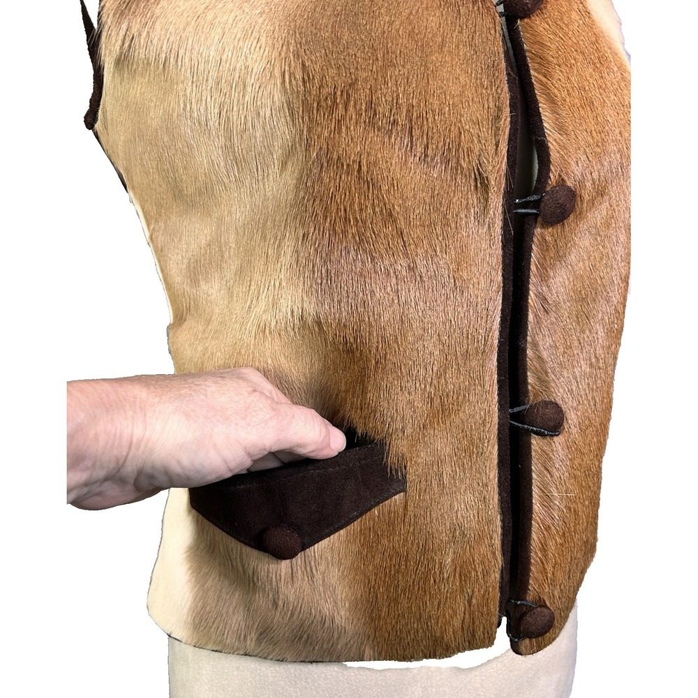 Vintage Hand-made Deer Hide Leather Suede Vest/ Skirt Fringe Three Tone OOAK - Picture 5 of 16